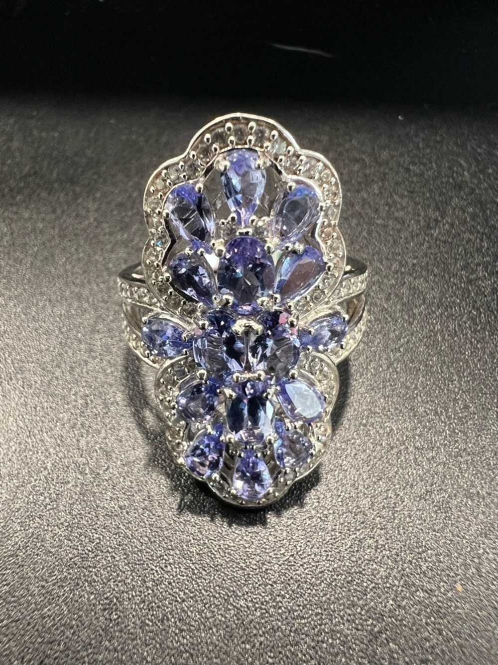 Sterling Silver Statement Ring with Tanzanite and White Topaz